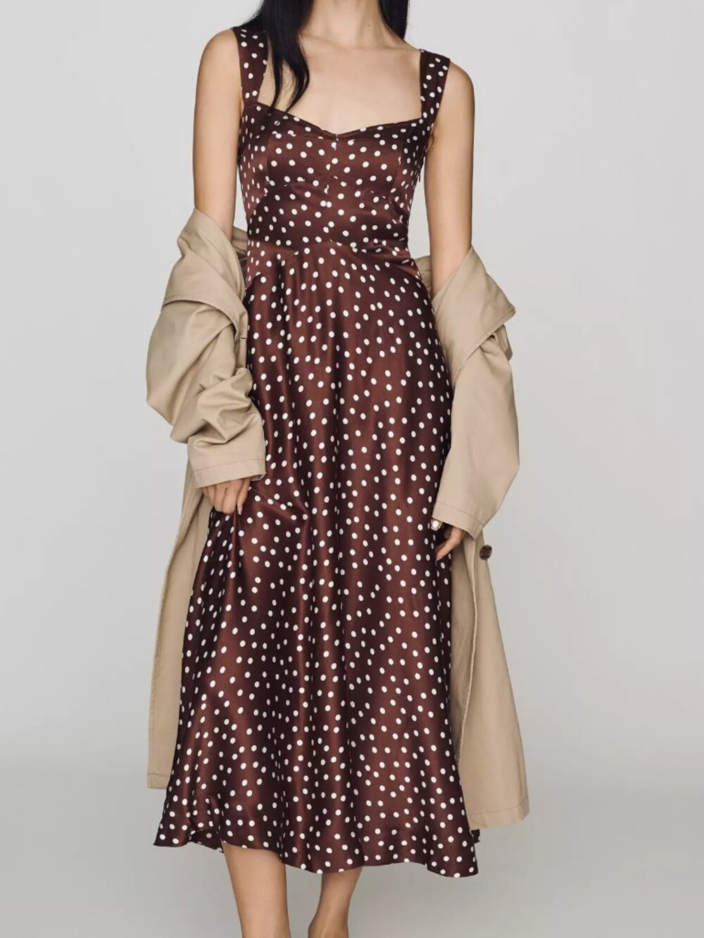 Anthropologie Brown Polka Dot Midi Dress